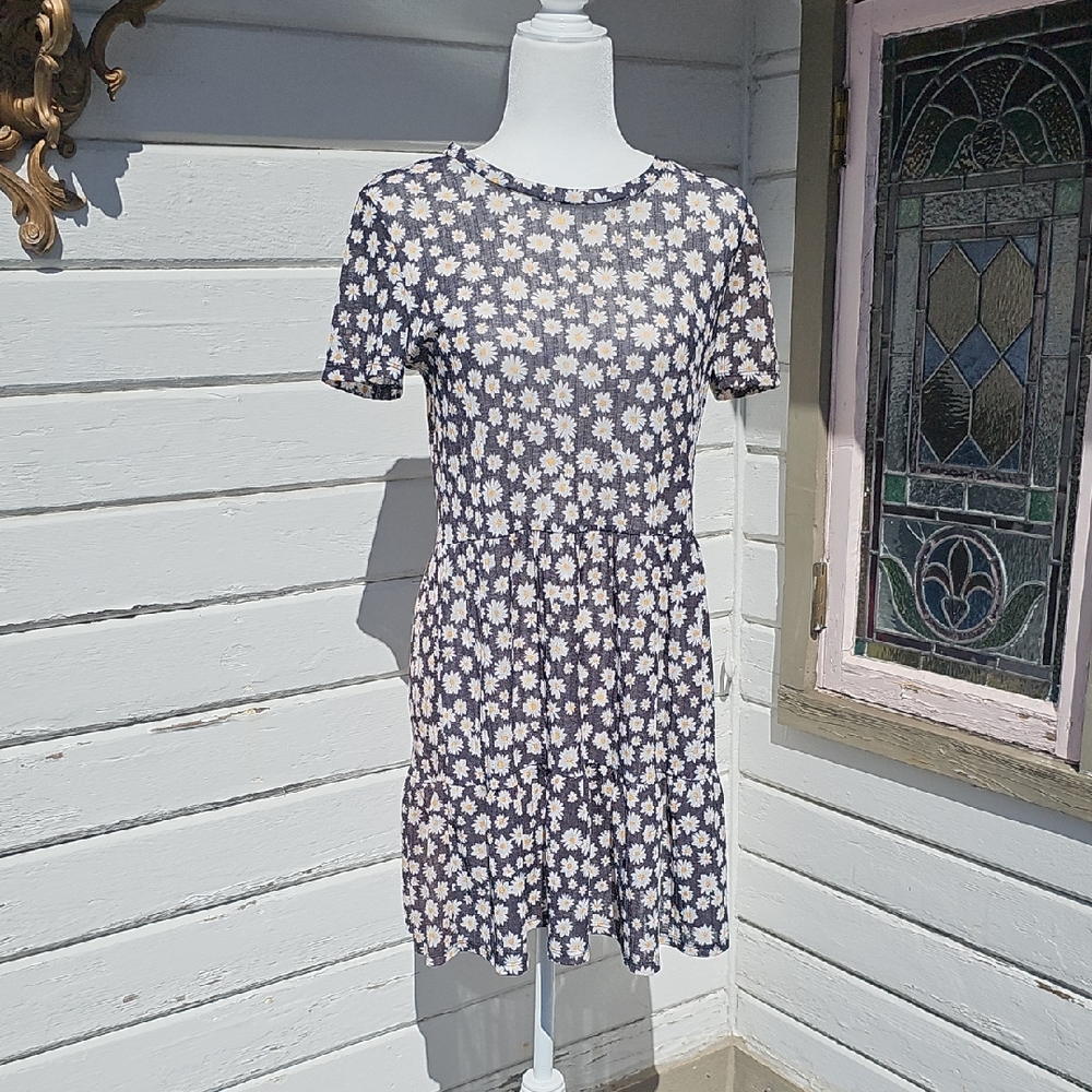 Zara Navy Blue Floral Mini Dress with White Daisies